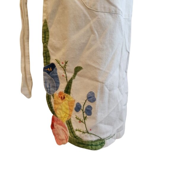 Vintage Tulip Flower Short White Apron Applique Flowers Small To Large - Picture 7 of 8